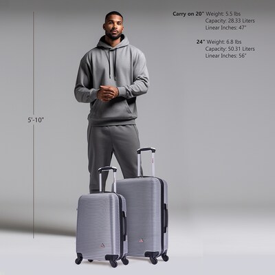 InUSA Royal 2-Piece Hardside Spinner Luggage Set, TSA Checkpoint Friendly, Silver (IUROY0SM-SIL)