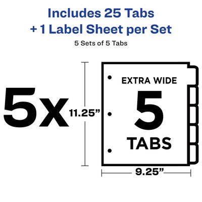 Avery Index Maker Extra-Wide Paper Dividers with Print & Apply Label Sheets, 5 Tabs, White, 5 Sets/Pack (AVE11440)