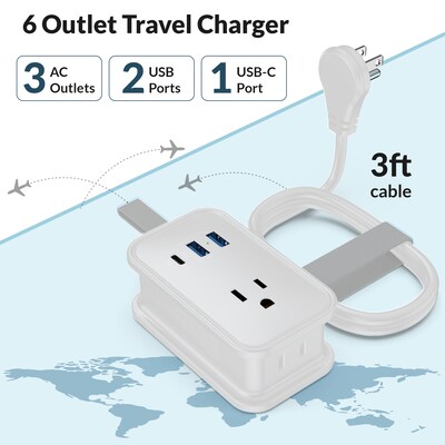 Uncaged Ergonomics 3-Outlet 3-USB Port Power Strip, 3, White (TC-w)