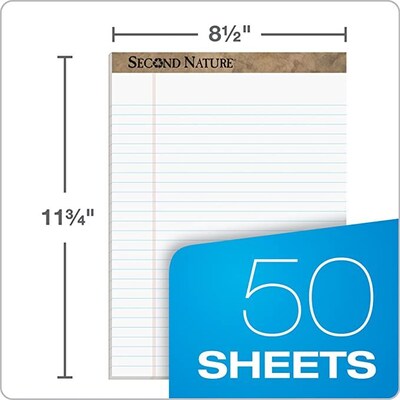 TOPS Second Nature Notepad, 8.5" x 11.75", Wide Ruled, White, 50 Sheets/Pad, Dozen (74880)