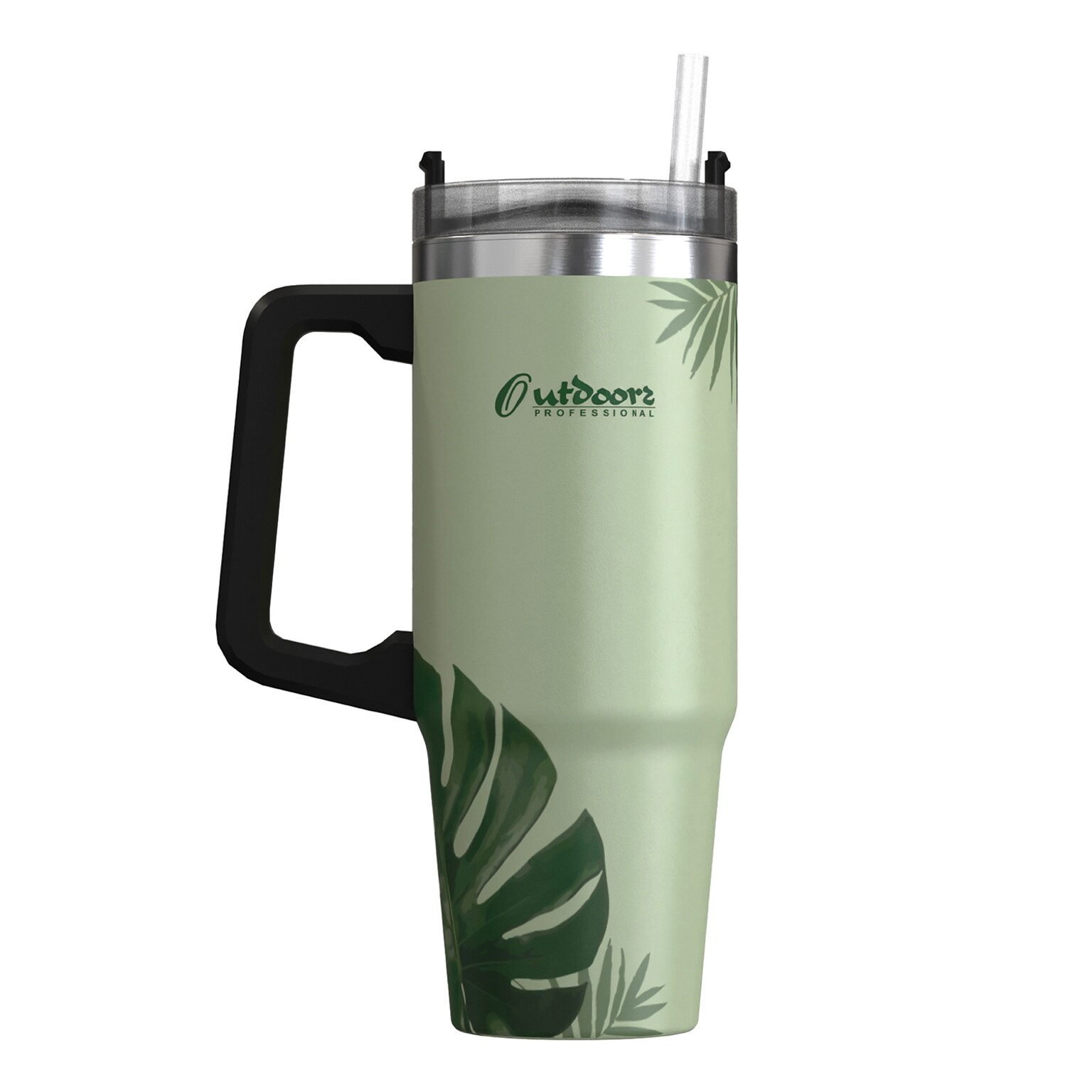 Outdoors Professional Stainless Steel Double-Walled Vacuum Insulated Tumbler with Straw, 30 oz., Tropical Green (OUTD9218)