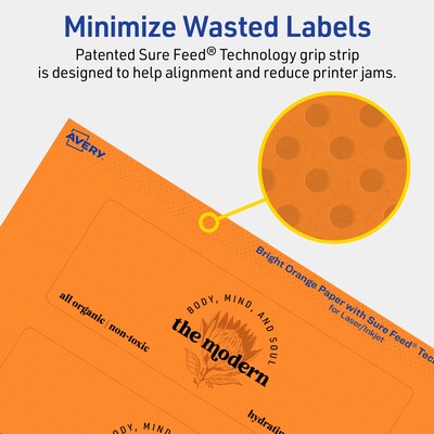 Avery Laser/Inkjet Multipurpose Rectangle Labels, 2" x 6", Bright Orange, 160/Pack (94242)
