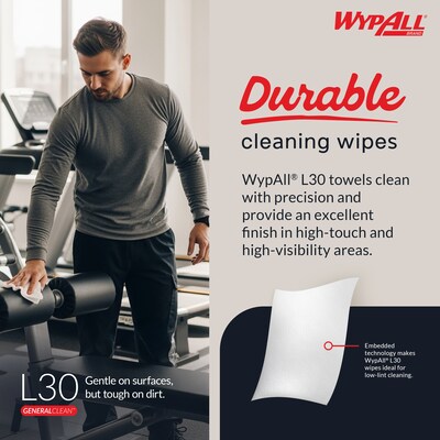 WypAll GeneralClean L30 Fabric Cleaning Wipers, 13.3" x 12.4", White, 875 Sheets/Roll, 875 Wipers/Box (5841)
