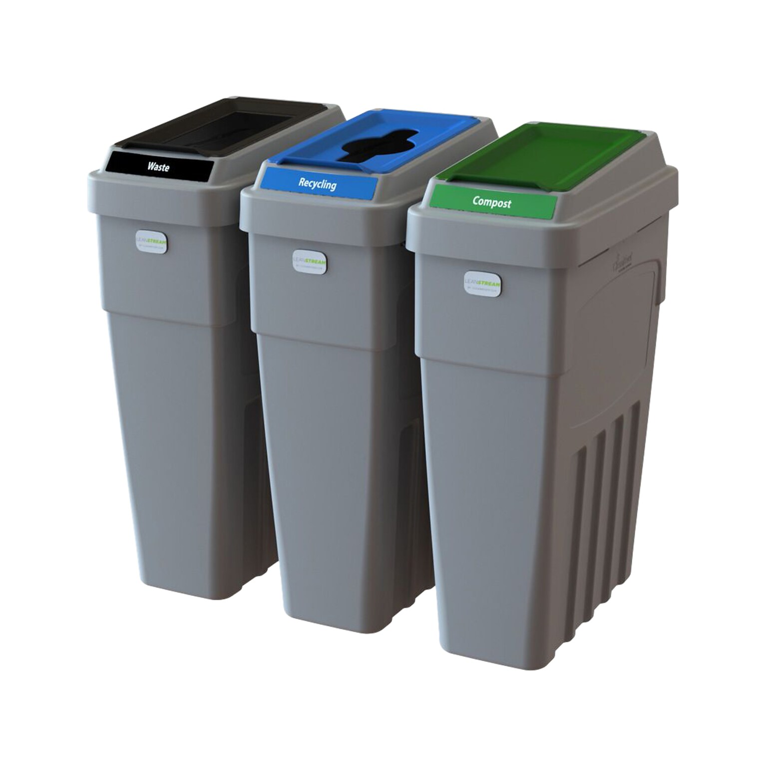 CleanRiver LeanStream Plastic Three-Stream Recycling Station, 69 Gallon, Gray (LS3-002)
