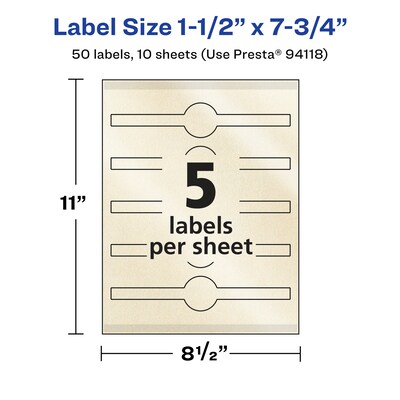 Avery Pearlized Ivory Decorative Edge Multipurpose Labels, 1.5" x 7.75", Ivory, 50/Pack (94118)