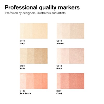 Winsor & Newton Promarker Dual-Tip Alcohol Based Marker, Skin Tones 1, 6/Pack (WNX0290114)