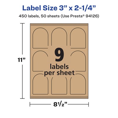 Avery Laser/Inkjet Decorative Edge Multipurpose Labels, 3" x 2.25", Kraft Brown, 450 Labels/Box ( 94126)