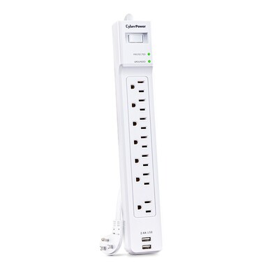 CyberPower Home Office 7-Outlet 2-USB Port Surge Protector, 4, 2000 Joules, White (P704URC1)