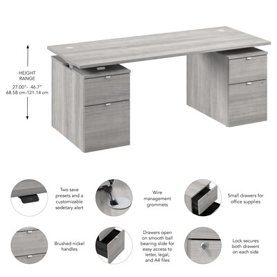 Bush Business Furniture Stratus 72"W Electric Rectangular Adjustable Standing Desk with Drawers, Platinum Gray (SUT010PG)