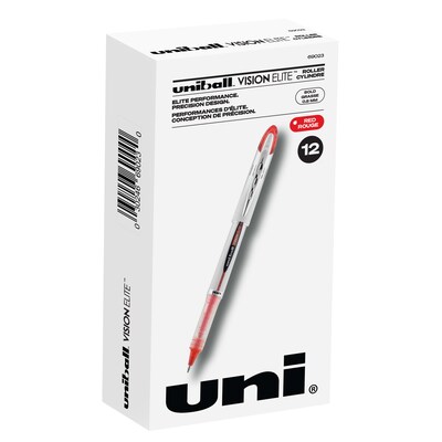 uniball Vision Elite Rollerball Pens, Bold Point, 0.8mm, Red Ink (69023)