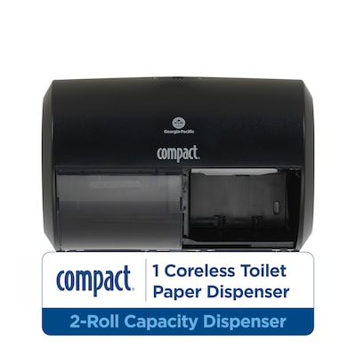 Compact 2-Roll Side-by-Side Coreless Toilet Paper Dispenser by GP PRO, Black (56784A)