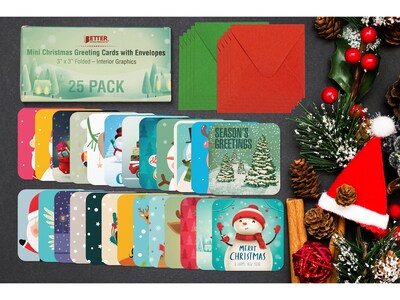 Better Office Mini Christmas Cards, 3" x 3", 25/Pack (64652-25PK)
