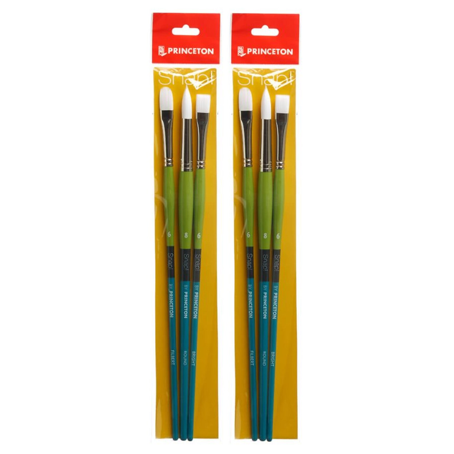 Princeton Snap! Long Handle Oil and Acrylic Synthetic Brush Set No.5, 3/Set, 2 Sets/Bundle (PBXP9800SET5-2)