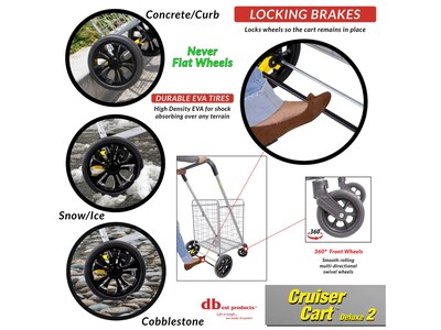 Dbest Cruiser Cart Deluxe 2 Steel Mobile Folding Utility Cart with Swivel Wheels, Silver (01-869)