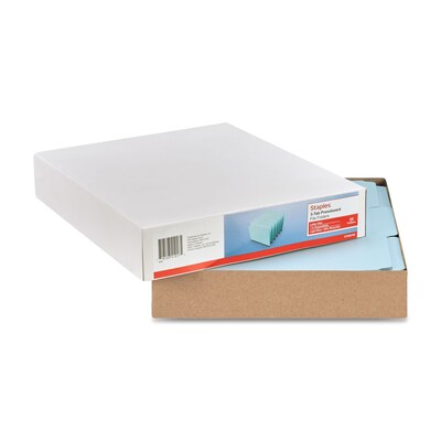 Staples 60% Recycled Heavyweight File Folders, 1/3-Cut Tab, Letter Size, Blue, 25/Box (ST606798)