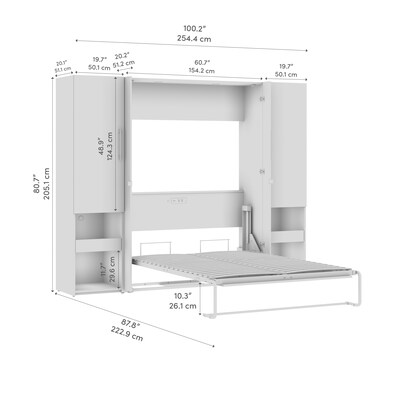 Bestar Avalon Full Murphy Bed and Storage Cabinets with Pull-Out Shelf (101W) - High-Gloss White