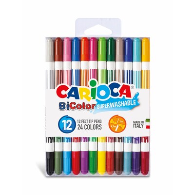 CARIOCA BiColor Washable Kids Marker, Twin Tip, Assorted Colors, 12/Pack, 2/Bundle (CRA42265-2)