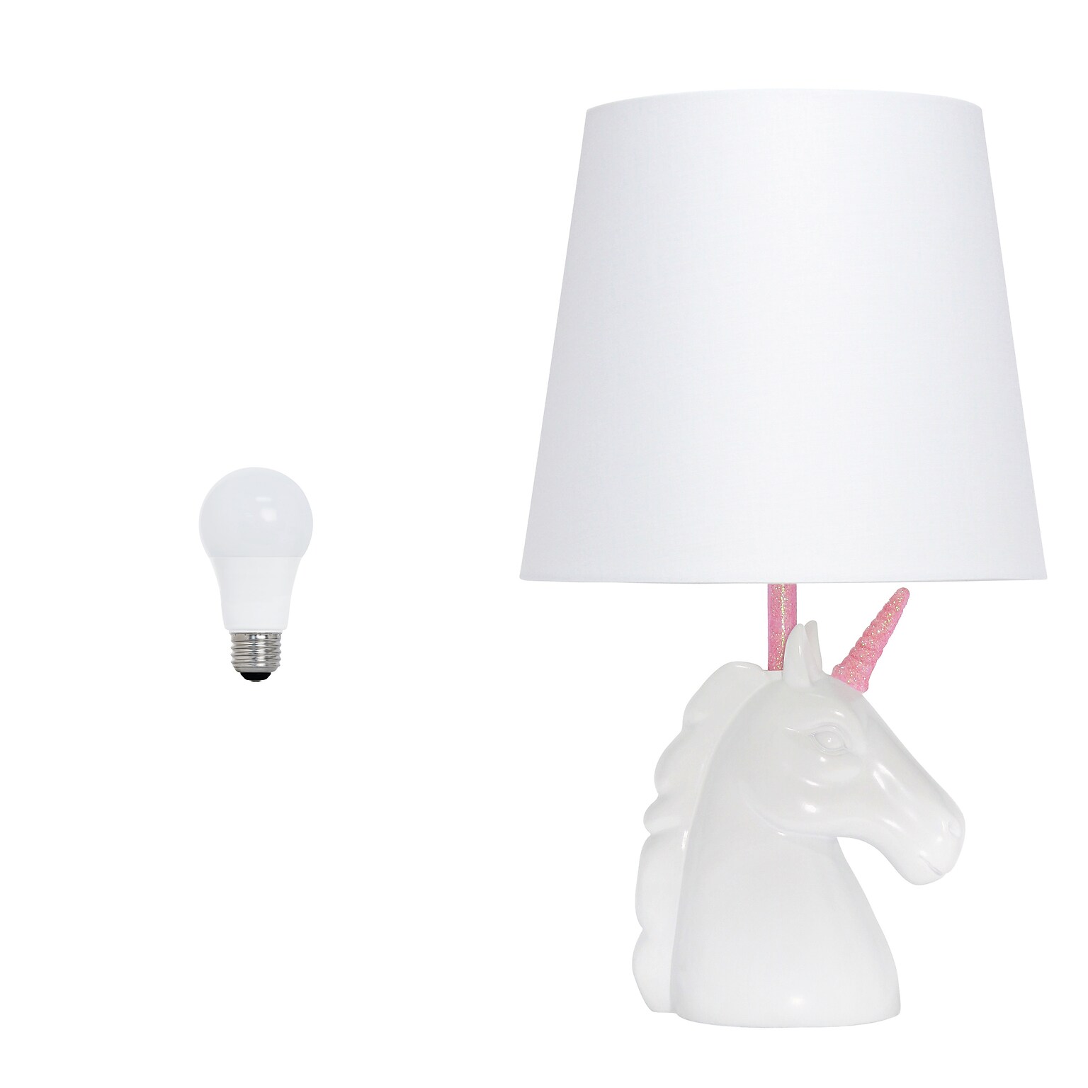 Creekwood Home Whimsilux 15.5 LED Table Lamp, White/ Pink Glitter (CWT-2023-PN-LB)