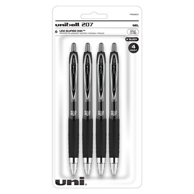 uniball 207 Retractable Gel Pens, Bold Point, 1.0mm, Black Ink, 4/Pack (1790900)