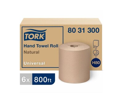 Tork Universal Hand Towel Roll, Notched, 8 x 800 ft, Natural, 6 Rolls/Carton (TRK8031300)