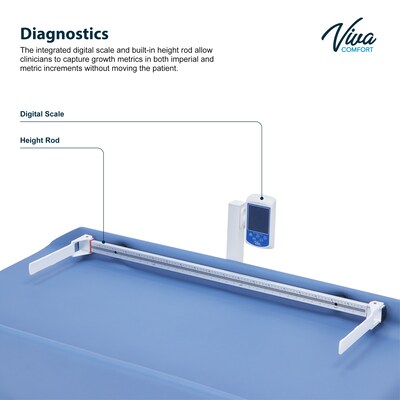 Viva Comfort Grande PU Leather Pediatric Exam Treatment Digital Scale Table, 500 lb. Capacity, Blue (996-09-PSBBLUMK)