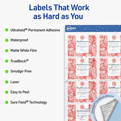 Avery Rectangle Laser Multipurpose Labels, 2 x 2-5/8, White, 1500/Box (19479399291)