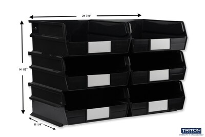 Triton Products LocBin Large Stackable Plastic Storage Bin, 5 x 11x 10.875, 10.36 Qt., Black, 6/P