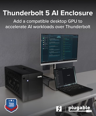 Plugable Thunderbolt 5 AI eGPU Enclosure & Dock: 80Gbps, 850W PSU Included,TAA Compliant -Windows 11, NVIDIA, AMD Cards