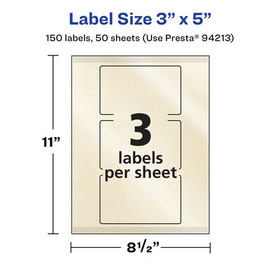 Avery Pearlized Ivory Rectangle Multipurpose Labels, 3" x 5", Ivory, 150/Box (94213)
