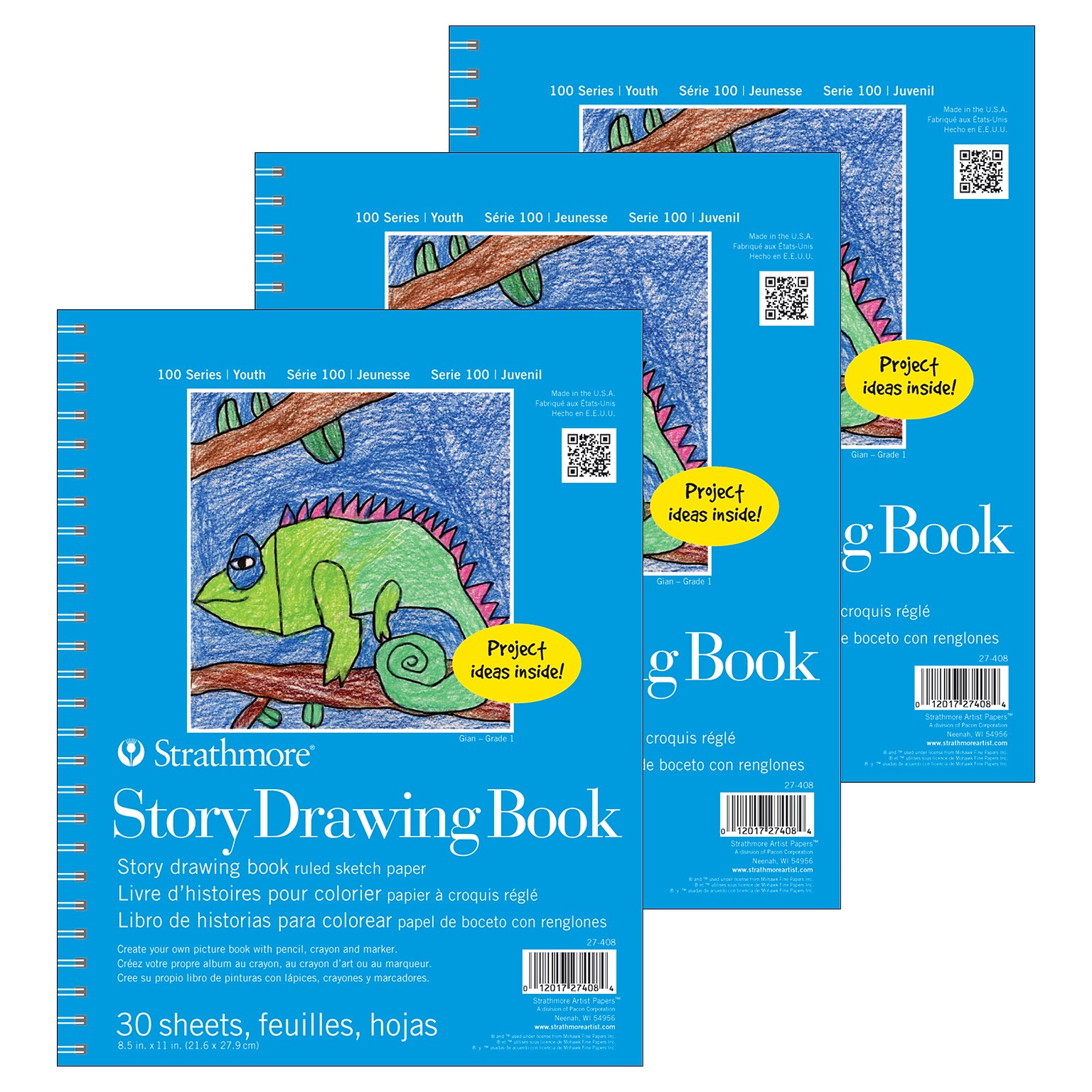 Strathmore 100 Series 8.5 x 11 Sketch Pad, 30 Sheets/Pad, 3/Bundle (STTP274081-3)