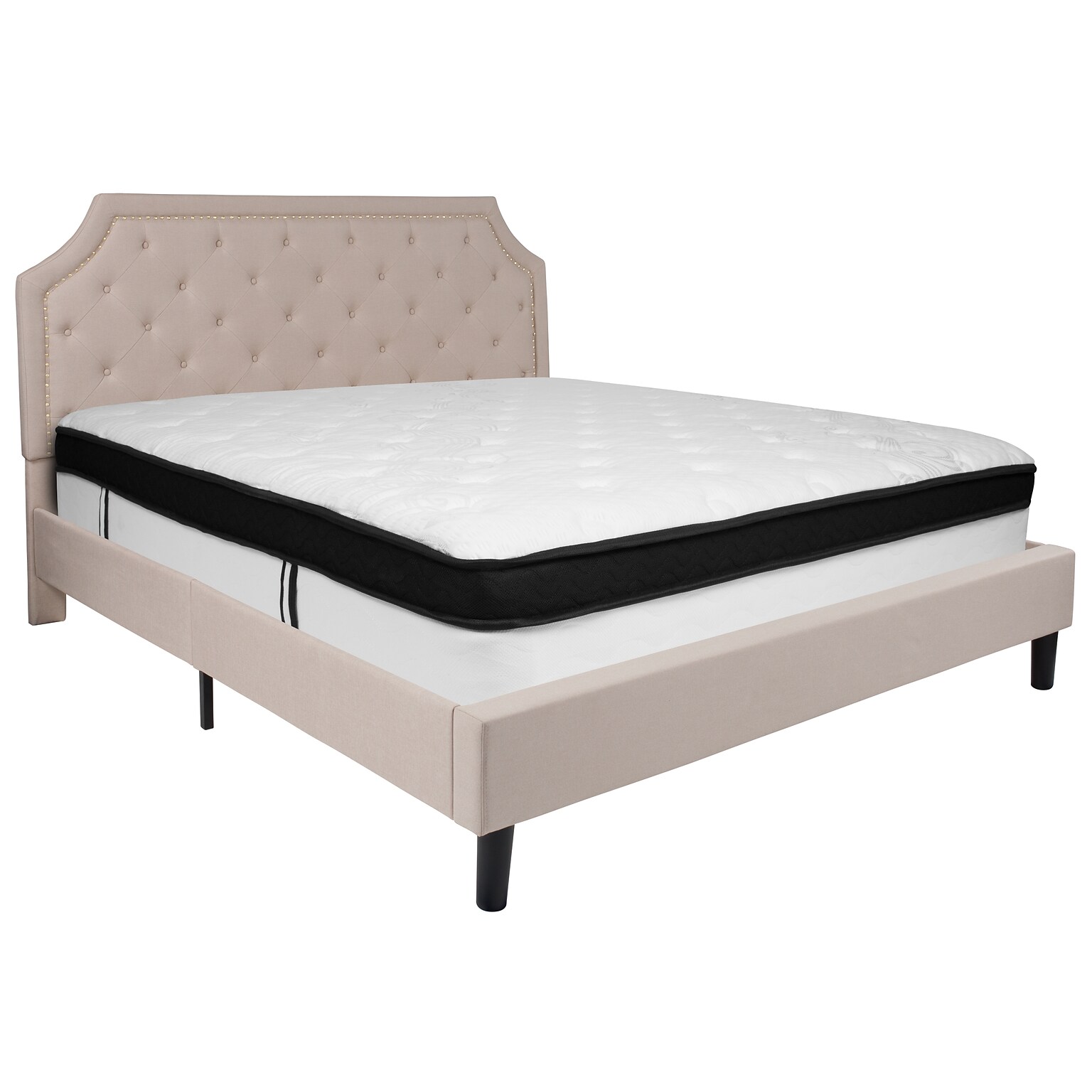 Flash Furniture Brighton Tufted Upholstered Platform Bed in Beige Fabric with Memory Foam Mattress, King (SLBMF4)