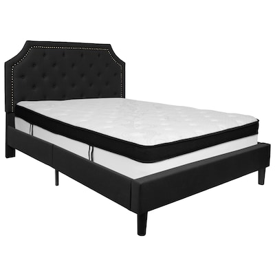 Flash Furniture Brighton Tufted Upholstered Platform Bed in Black Fabric with Memory Foam Mattress,