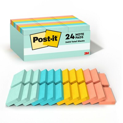 Post-it Notes, 1 3/8 x 1 7/8, Beachside Cafe Collection, 100 Sheet/Pad, 24 Pads/Pack (65324APVAD)
