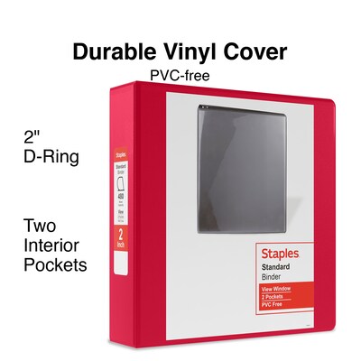 Staples 2" 3-Ring View Binder, D-Ring, Red (ST60222)