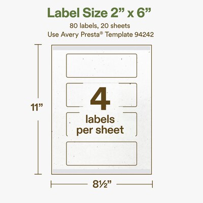 Avery Hemp Rectangle Laser/Inkjet Multipurpose Labels, 2" x 6", Off-White (80/Pack)