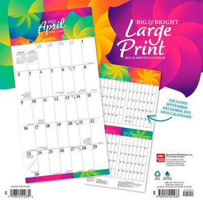 2023 BrownTrout Big & Bright Large Print 12 x 12 Monthly Wall Calendar, (9781975451233)