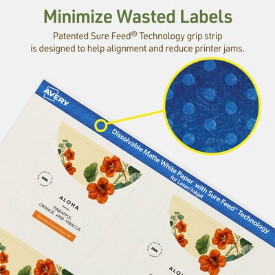 Avery Dissolvable Square Multipurpose Labels, 2.75" x 2.75", Off-white, 30/Pack (94109)