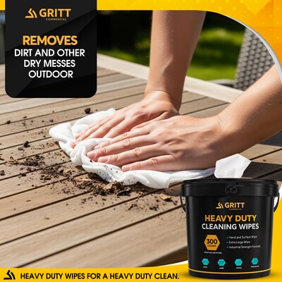 Gritt Commercial Heavy-Duty Multi-Surface Hand & Tool Cleaning Wipes, 10" x 12", 300 Count (GRI6-300)