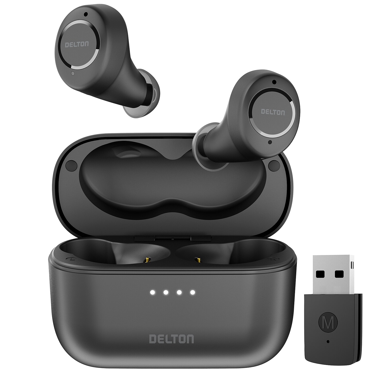 Delton T150 Wireless Active Noise-Canceling Bluetooth Stereo Earbuds with Auto-Pairing USB Dongle, Black (DBHT150)