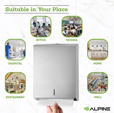Alpine Industries Centerpull Paper Towel Dispenser, Brushed Stainless Steel (480)