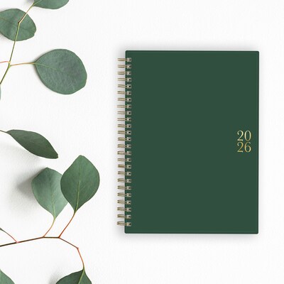 2026 Blue Sky Bespoke Letterpress 8.5" x 11" Calendar Year Weekly & Monthly Planner, Plastic Cover, Deep Forest Green (156225)