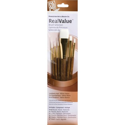 Princeton RealValue Short Handle Mixed Media Synthetic Taklon Variety Brush Set, 6/Set, 2 Sets/Bundl
