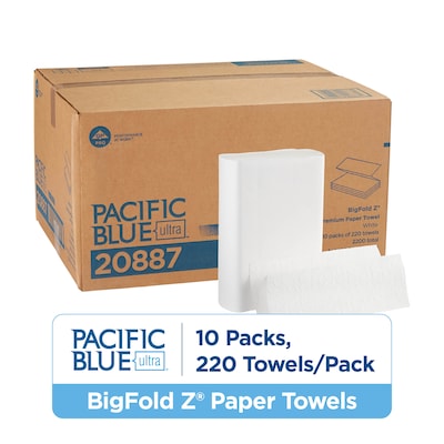 Pacific Blue Ultra BigFold Z Multifold Paper Towels, 1-ply, 220 Sheets/Pack, 10 Packs/Carton (20887)