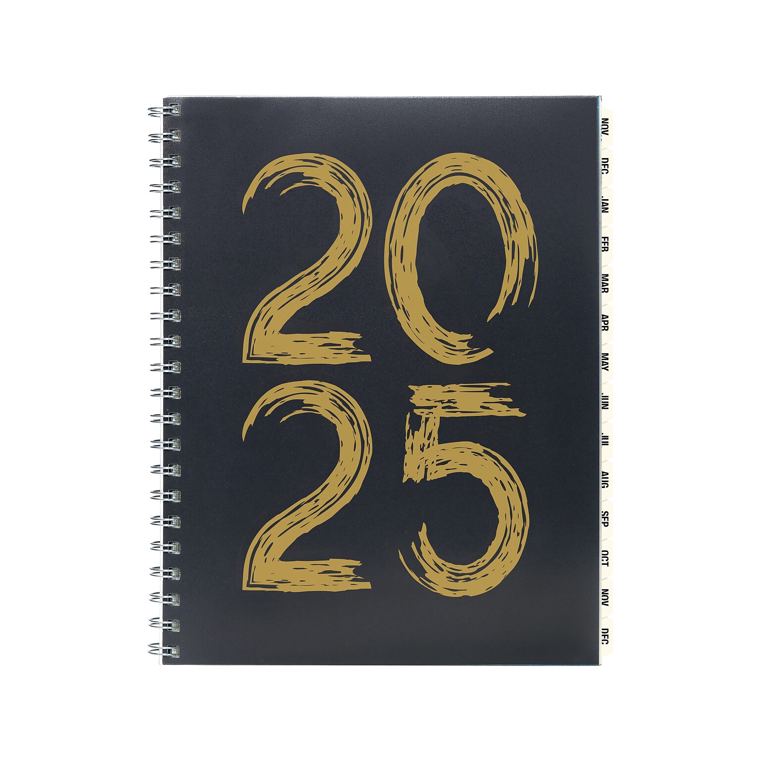 2025 Global Printed Products 8.5 x 11 Calendar Year Weekly & Monthly Planner, Plastic Cover, Black/Gold (SPLS25-8511-F)