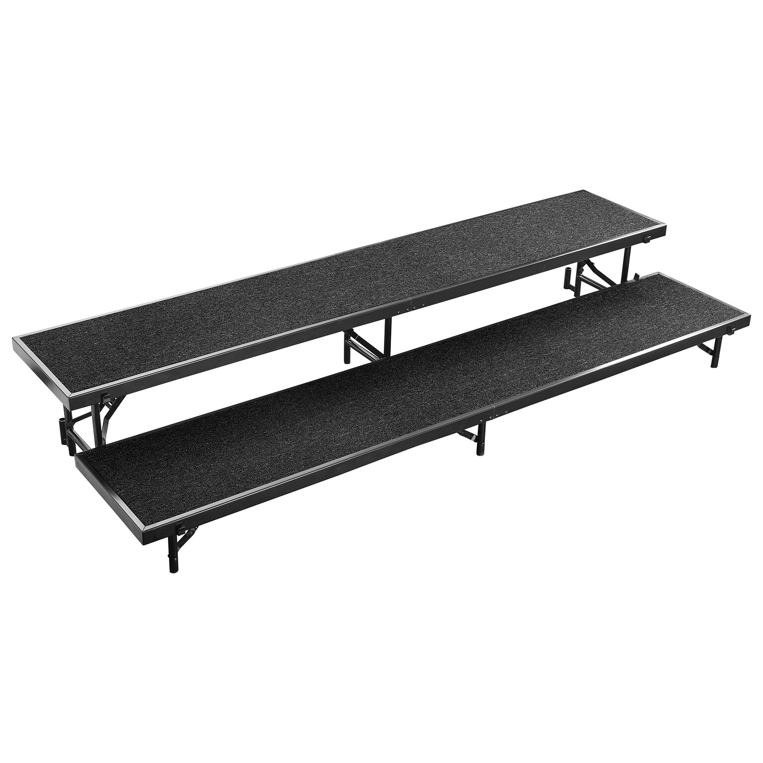 NPS 2-Level Straight Standing Choral Riser, 36W x 60”-66”L x 16H, Black Carpet (RS2LC10)