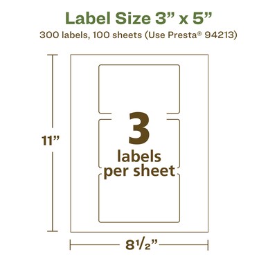 Avery EcoFriendly Laser/Inkjet Rectangle Multipurpose Labels, 3" x 5", White, 300/Box (94213)