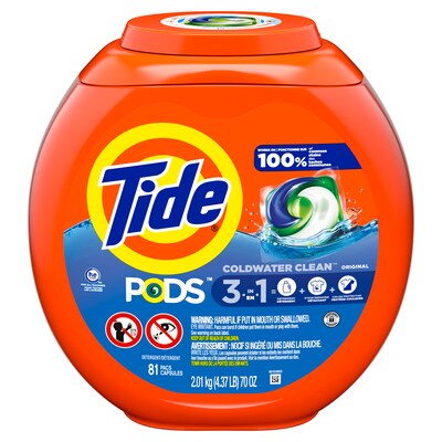 Tide PODS 3-in-1 Laundry Detergent Capsules, Original, 62 oz., 81 Capsules (93045)