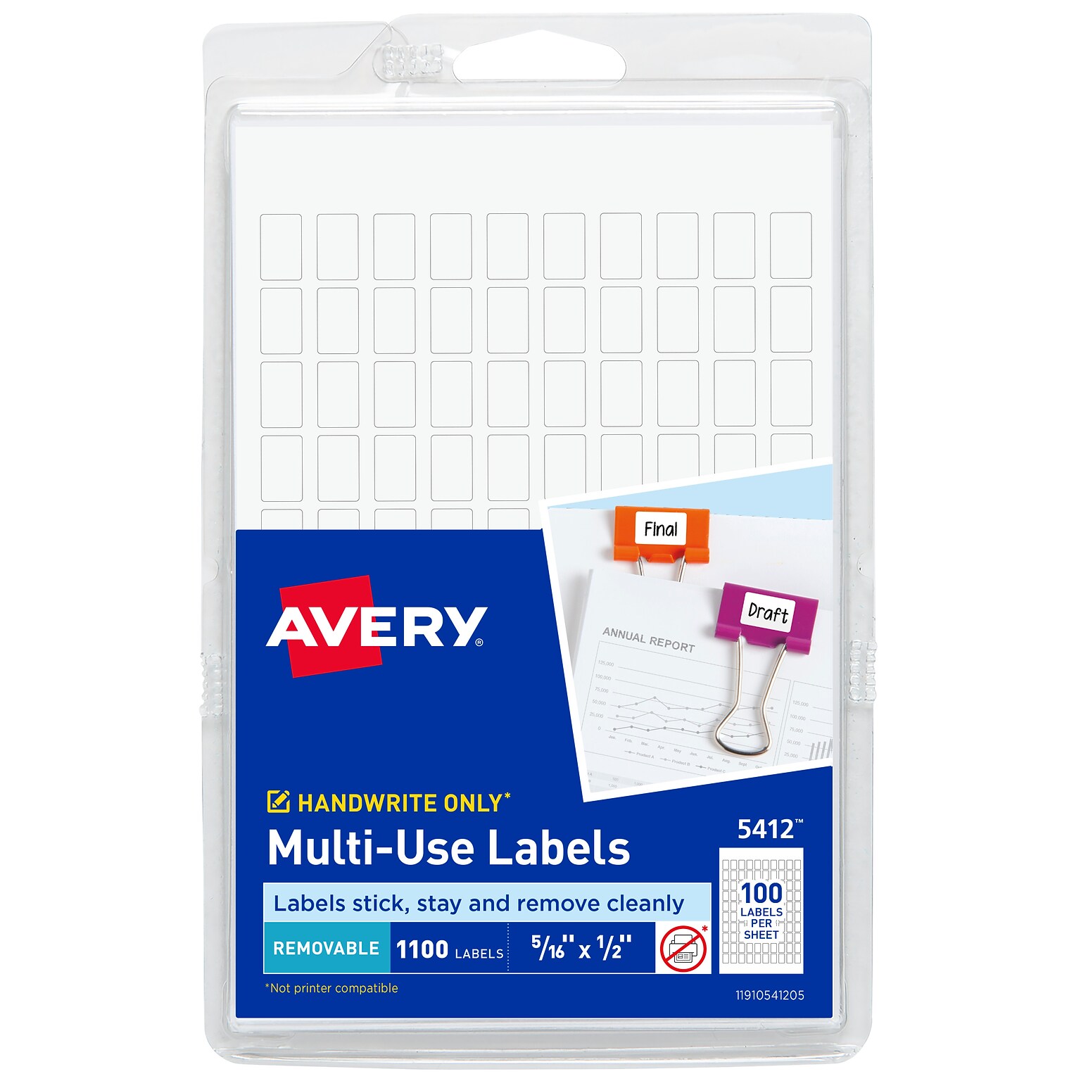 Avery Removable Hand Written Multipurpose Labels, 5/16 x 1/2, White, 100 Labels/Sheet, 11 Sheets/Pack, 1100 Labels/Pack (5412)