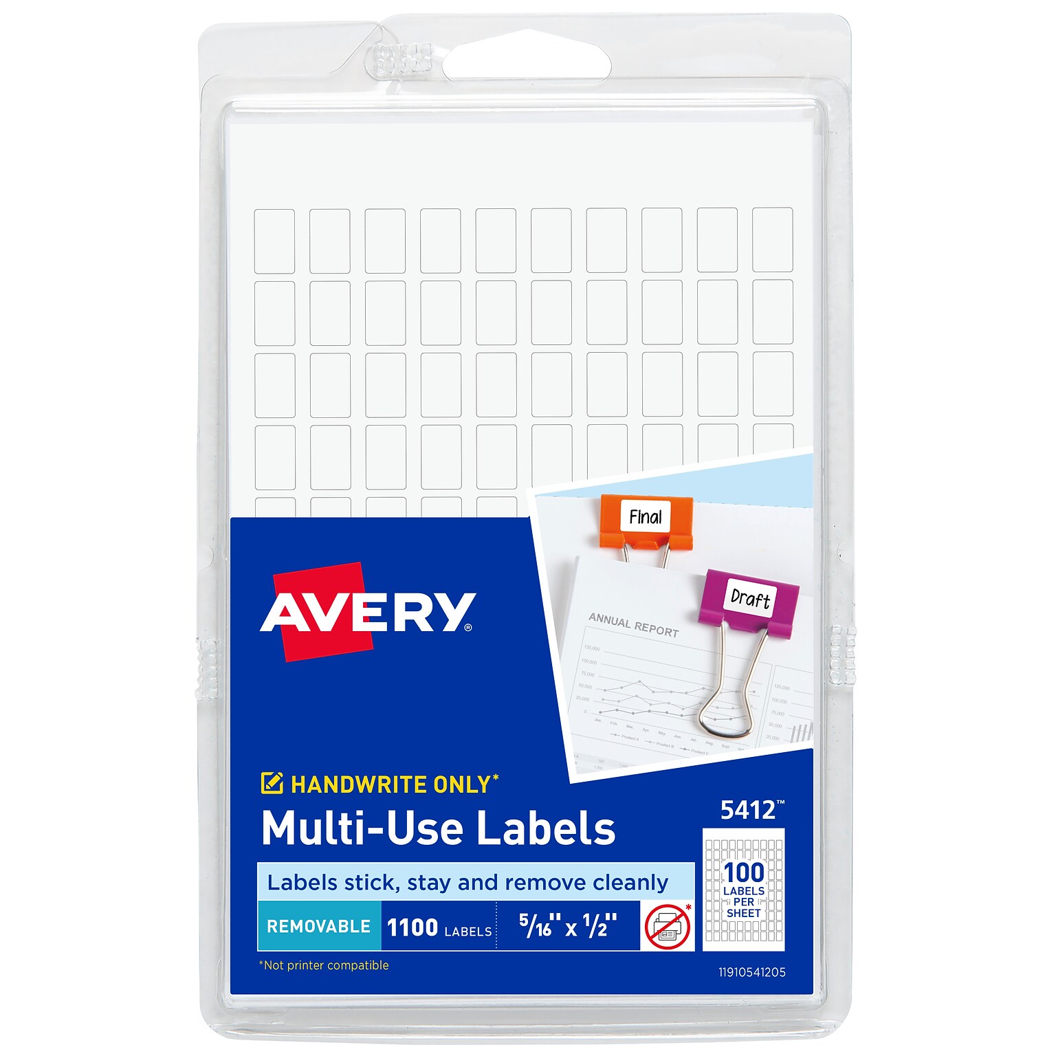 Avery Multipurpose Labels, 5/16 x 1/2, White, Non-Printable, 1100 Labels/Pack (5412)