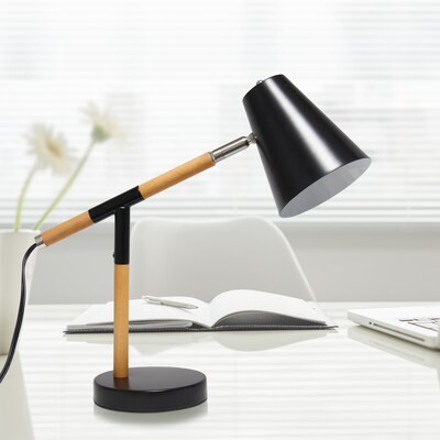 Simple Designs Black Matte and Wooden Pivot Desk Lamp (LD1059-BLK)